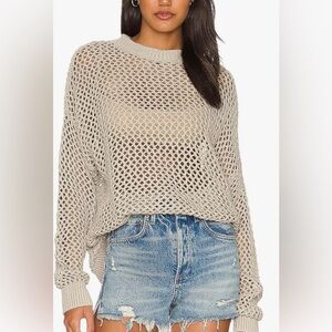 Chicos Crochet Knit Tunic Pullover 3/4 Sleeve Ivory Semi Sheer Size 2/L